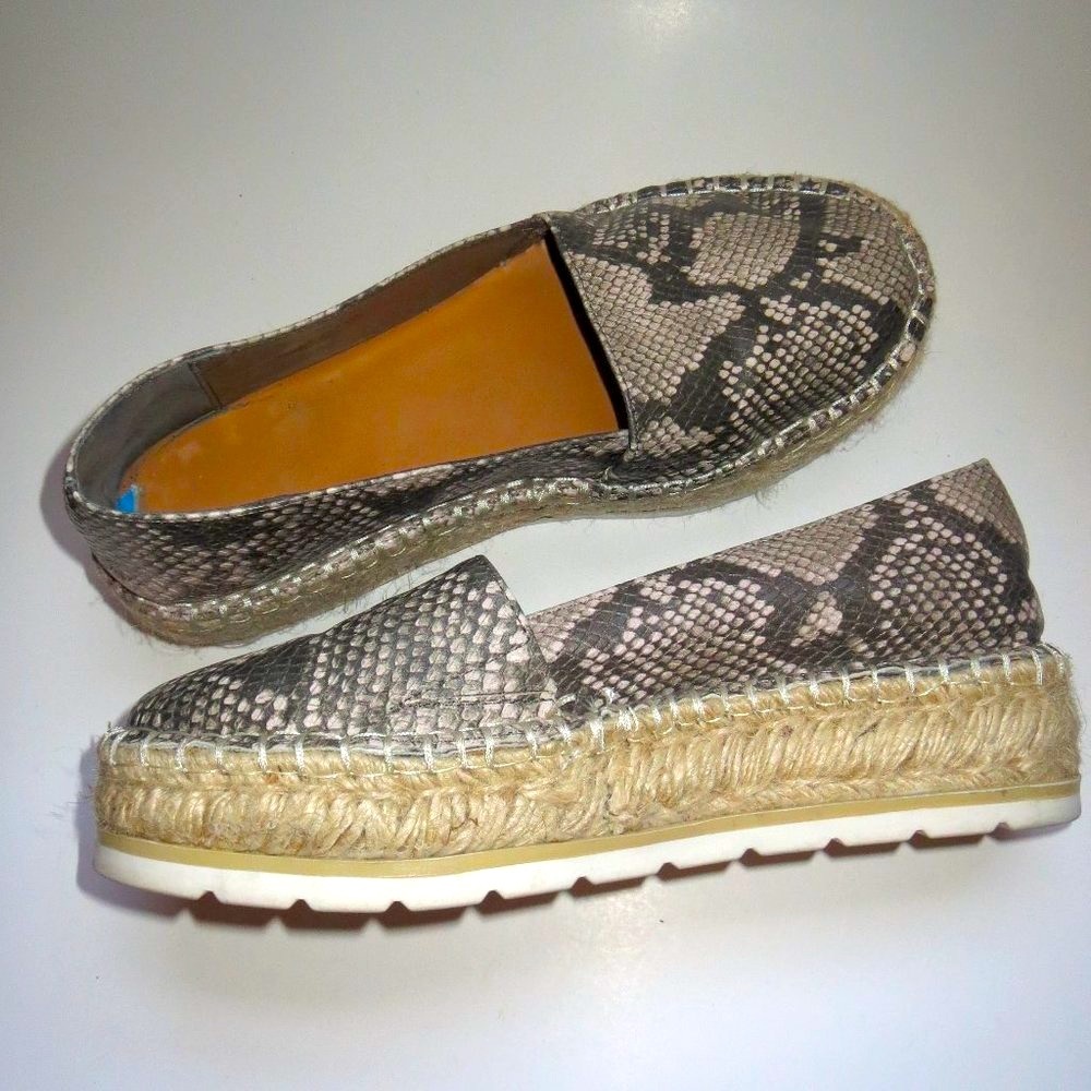 Sz 7.5 Carlos Santana Snake Platform Edith Espadrille SlipOn Shoes Natural Brown